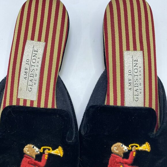 Amy Jo Gladstone Black Velvet Monkey Paying  Trumpet Slip On Mules Size Medium - Picture 4 of 13